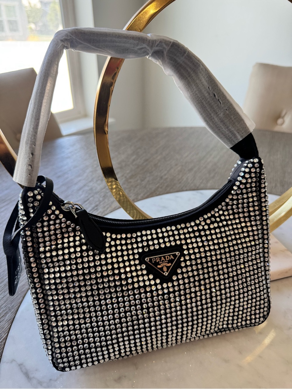 Prada Black Crystal-Studded Shoulder Bag